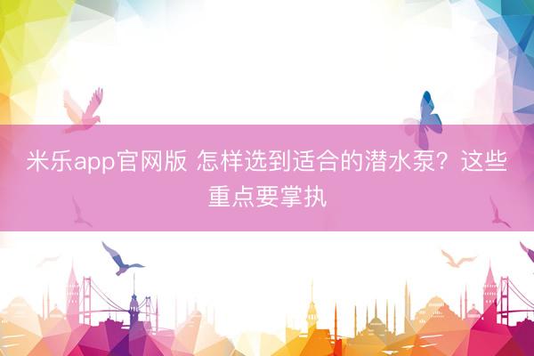 米乐app官网版 怎样选到适合的潜水泵？这些重点要掌执